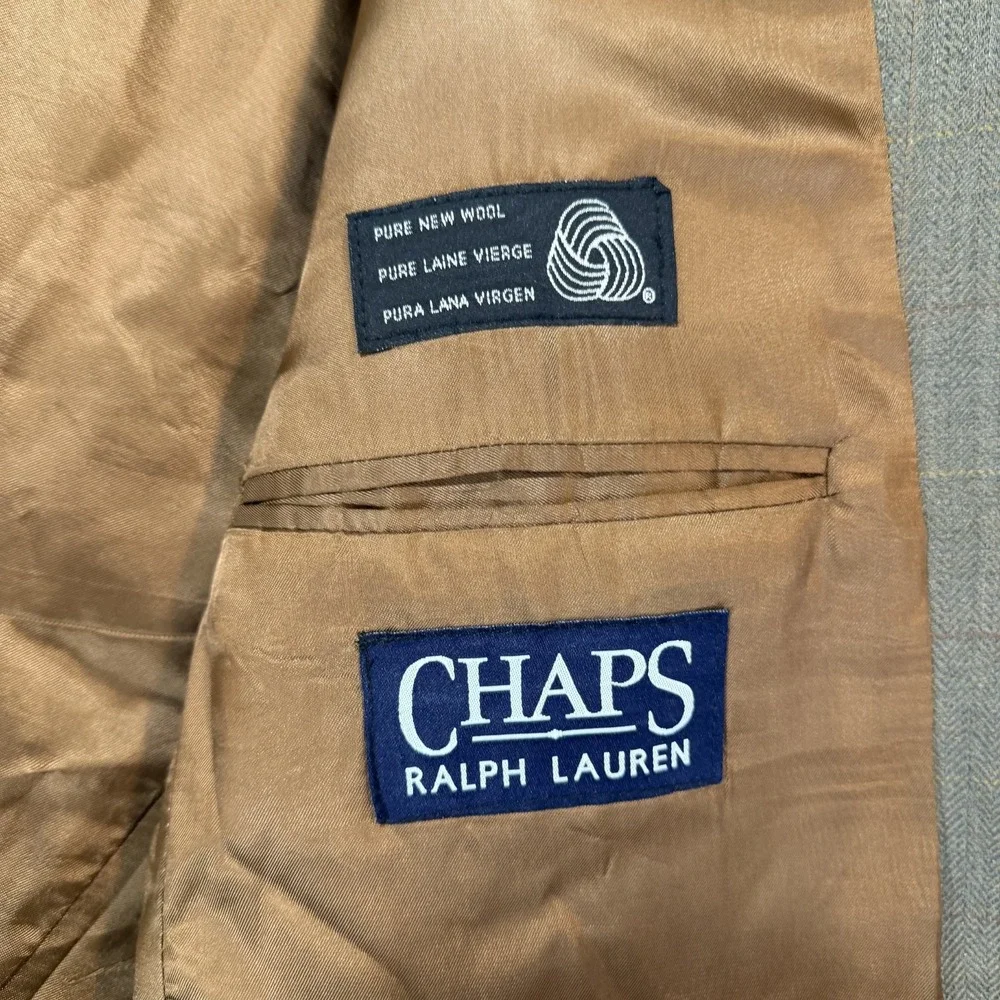 VTG Chaps Ralph Lauren Mens 42R Brown Plaid Two Button Blazer Wool Sport Coat